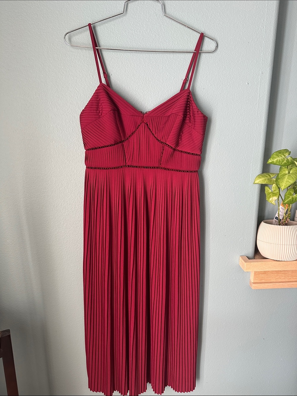 ASOS DESIGN Pleated Cami Midi cocktail wedding Lace Inserts red Wine burgundy